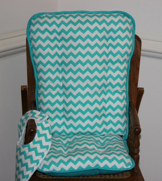 Aqua Chevron High Chair Cushions