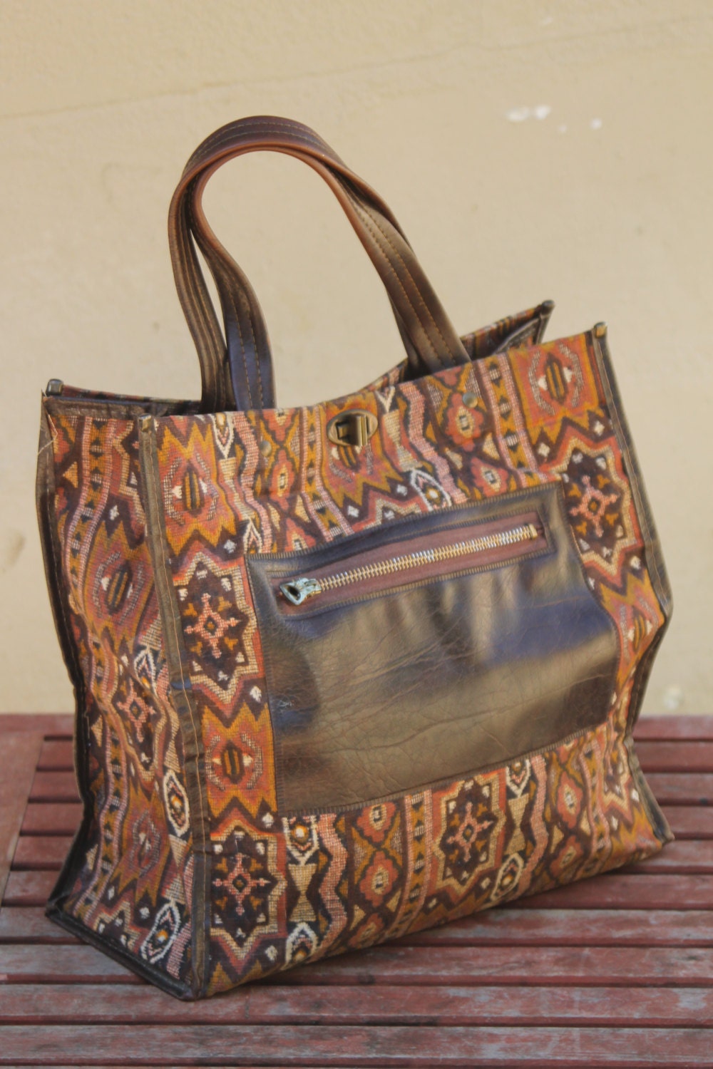 Carpet Pattern Tote Bag VINTAGE 60's Simple Market Bag