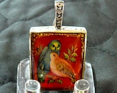 Hand Painted Two Birds Cameo Necklace Sterling Silver Original Art 2 Birds Jewelry Red Carnelian Gemstone Artist Signed Gifts for Women