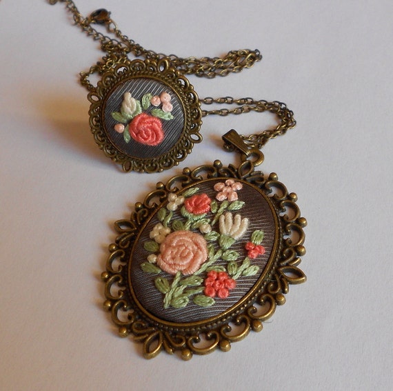 Floral Jewelry, Vintage Style Jewelry Set, Statement Necklace, Cocktail Ring