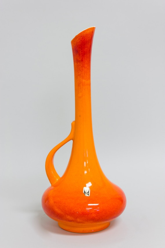 Vintage Royal Haeger Tall Pitcher Vase // Large Orange and Red
