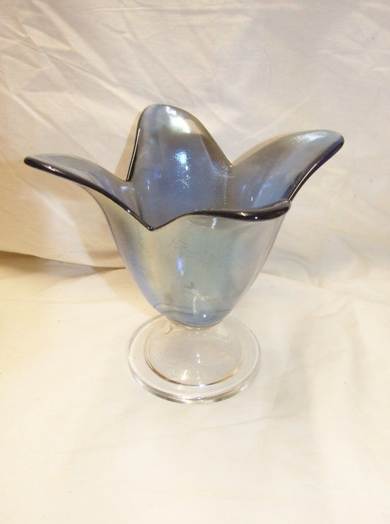 Items similar to Vintage blue vase, tulip shaped vase, irridescent