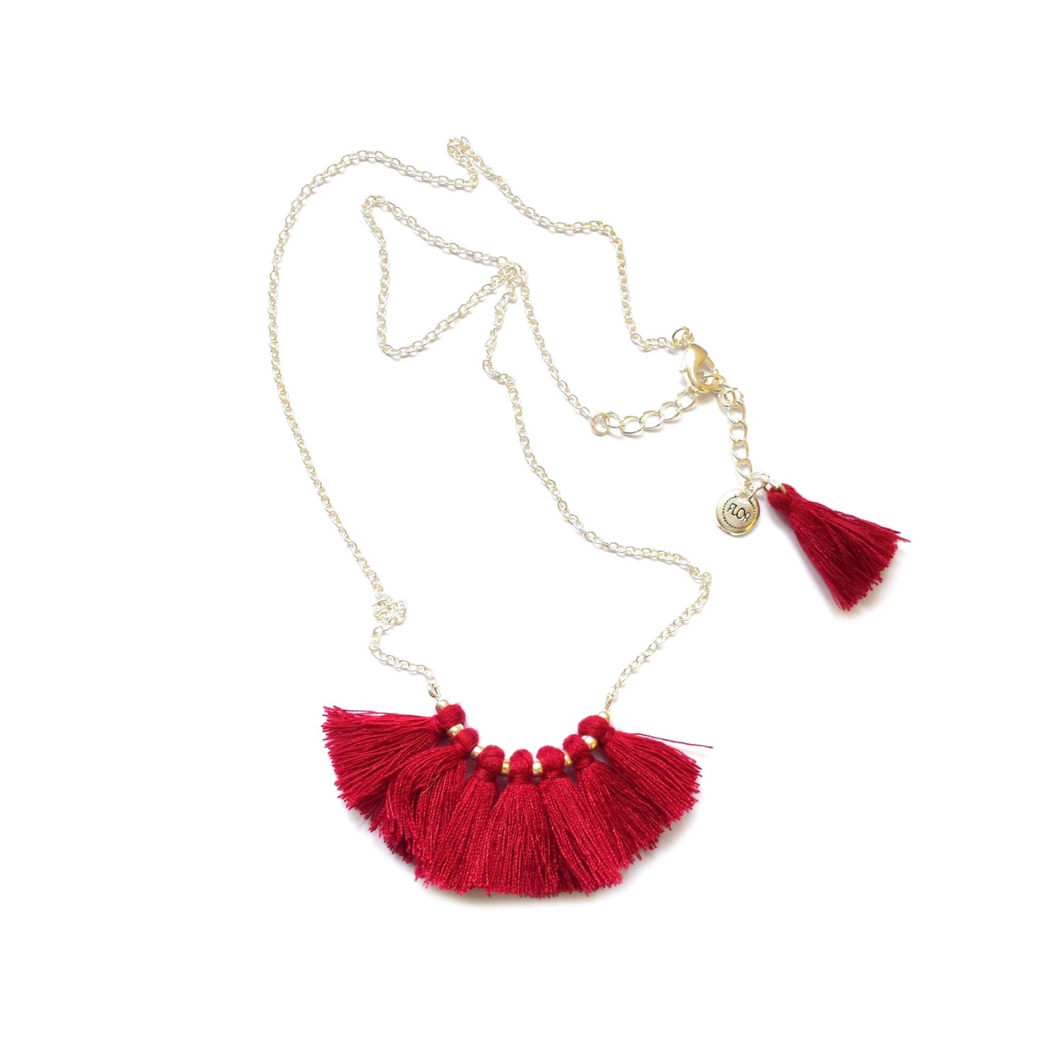 Red velvet Silver plated necklace with rose by FlorAccessoires