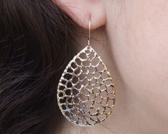 Big Teardrop Dangle Earrings, 14K Yellow Gold Plated Earrings