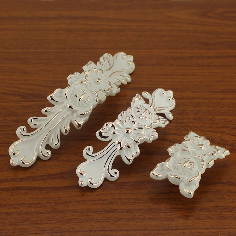 Ivory White Dresser Pulls Handles Shabby Chic Drawer Pull