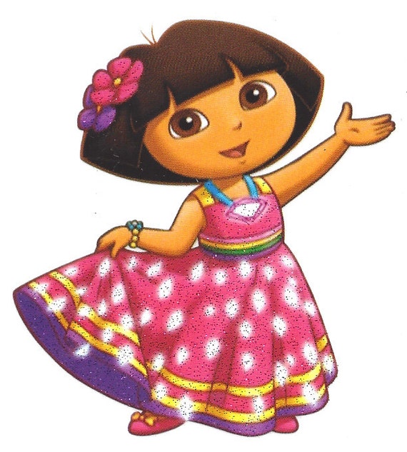 3 X 3 inch Dora the Explorer sparkly dress flowers in hair