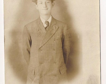 Vintage Real Photo Postcard - elegant man in hat suit, Photography, Paper Ephemera, Antique snapshot, RPPC Old Collectibles collection