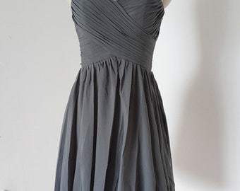 2015 Popular Sweetheart Charcoal Grey Chiffon Short Bridesmaid Dress