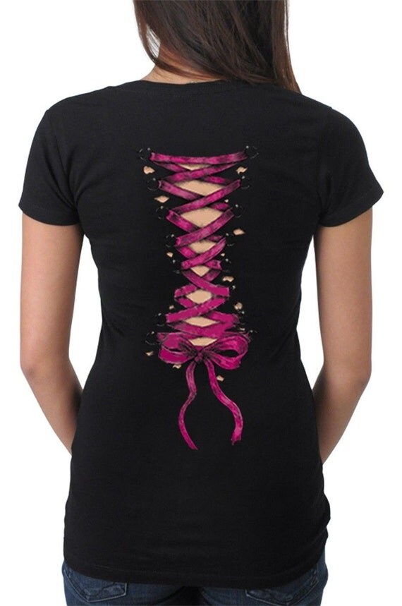 Women's Pink Ribbon Faux Corset Piercing Bow Gothic ONeck