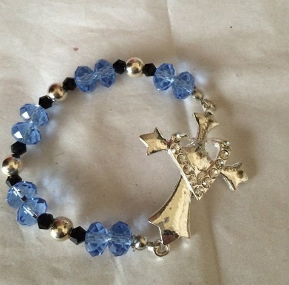 Items similar to Silver Tone Cross with Heart with Clear Rhinestones ...