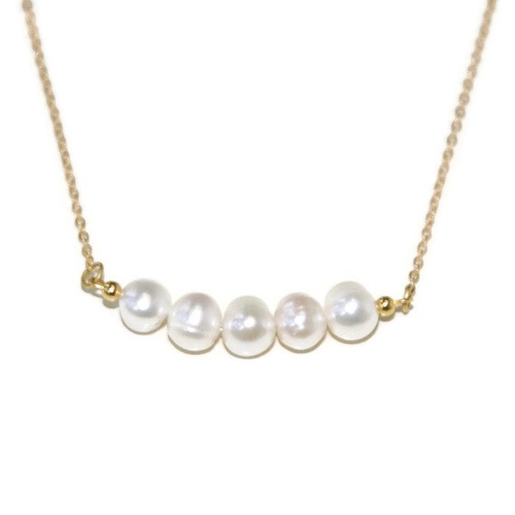 Items similar to Gold Bar of Pearls Necklace, gold plated necklace ...