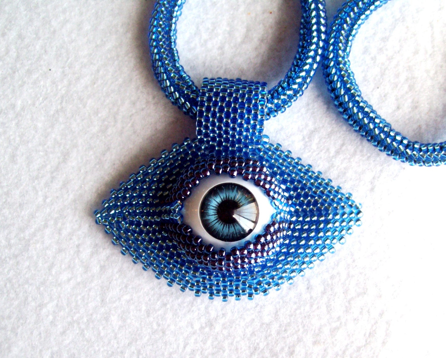 Blue Eye Beaded Necklace Handmade with Seed Beads by NewHavenBeads