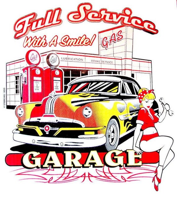 Vintage 1950s Full Service Garage Gas Station Old Car T Shirt