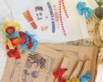 Vintage Carnival Circus Party Favor Bags - Set of 8 - Choose Ribbons - Circus Birthday Vintage Style