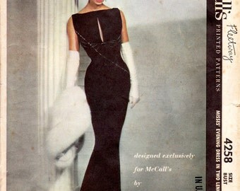 Pauline Trigere - McCalls 4258 - vintage 50s evening dress sewing pattern - bust 36