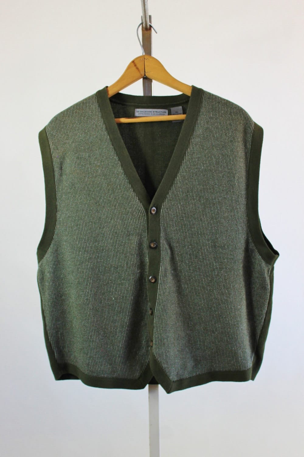SALE Retro Olive Green Cardigan Sweater Vest Mens Size