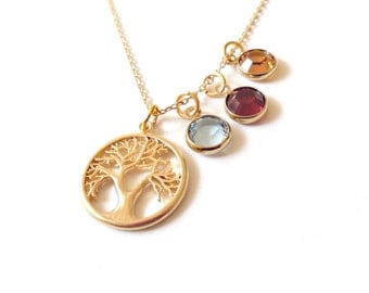 Family Tree Birthstone Necklace Personalized Gold Filled Chain mother of the bride gift New mom Gift child birthstone gift mom Birthday gift