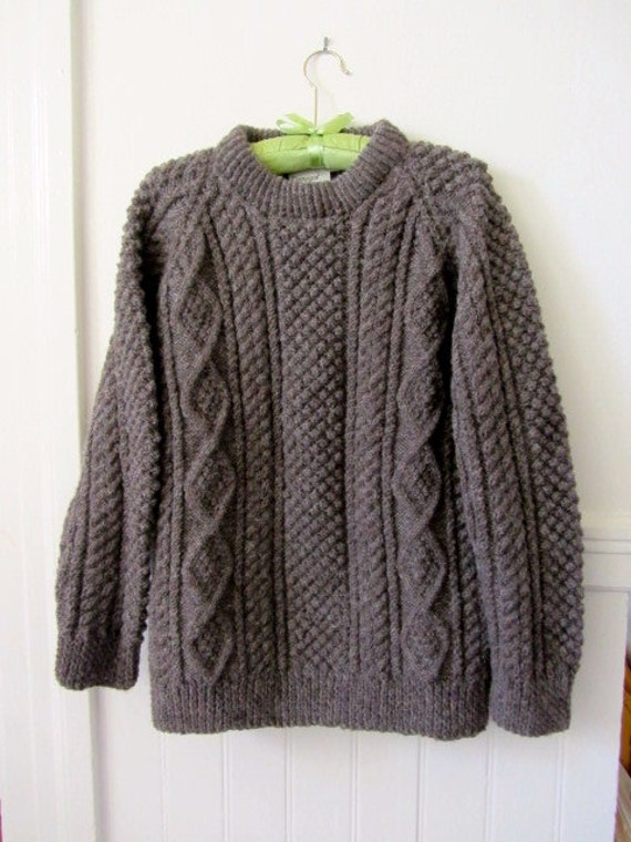 Irish Aran Hand Knit Unisex Donegal Wool Sweater M.