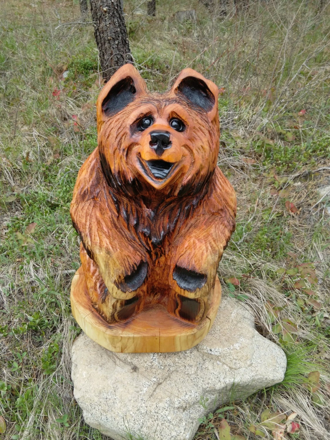 Chainsaw Carving Sculpture Bear Cub Holding Toes