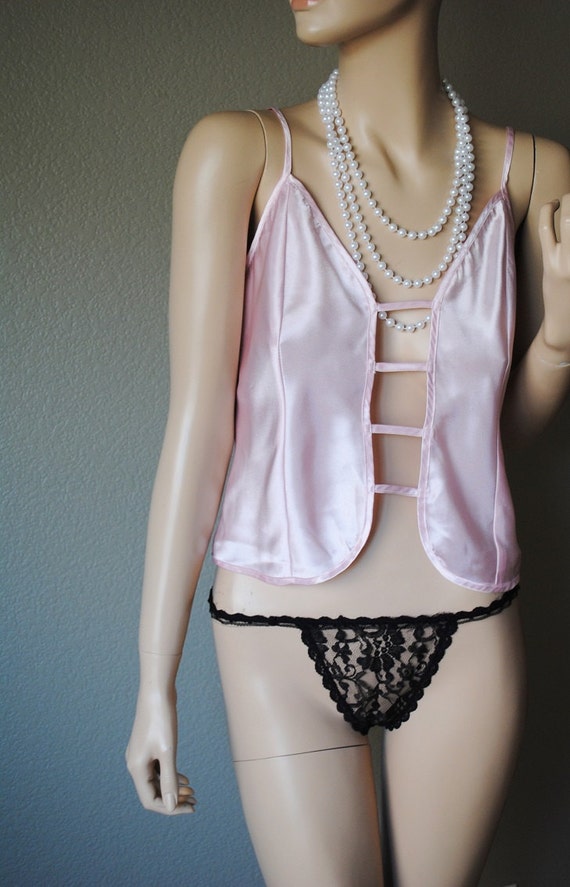 Vintage Light Pink Cut Out Satin Camisole By Vintagerosebudboutiq