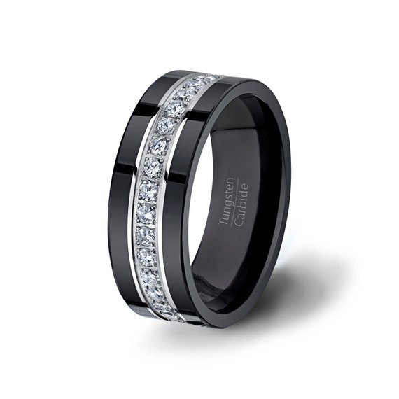 Rare Black Tungsten Carbide Ring Stacked Fully by TungstenOmega