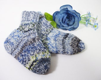 Hand knit baby wool socks 3-6 month knitted newborn socks blue baby boy socks hand knit baby boy socks gift for baby boys baby shower gift