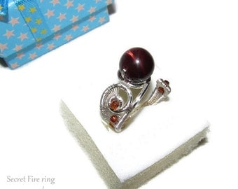 Secret Fire ring, tiger's eye ring, wire ring, fantasy ring, gemstone ring, brown jewelry, tigers eye jewelry, wire wrapped ring