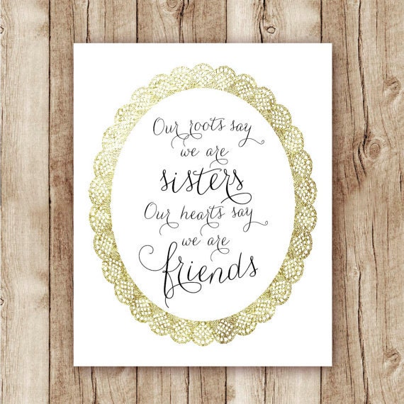 sister quote printable sister wall art gold foil sister print