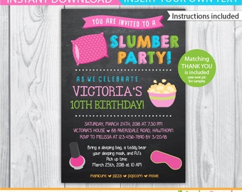 slumber party invitation / girls slumber party invitations / sleepover invitation / spa sleepover invitation / girl sleepover invitation