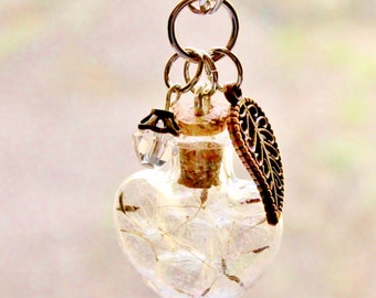 Terrarium Necklace Dandelion Necklace Terrarium Jewelry Unique Gift Birthstone Clear Crystal Jewelry Nature Gift Glass Bottle Necklace Heart