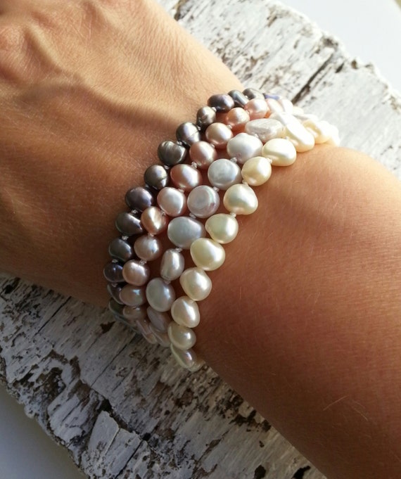 Multi color baroque pearl cuff bracelet - multi strand pearl bracelet ...
