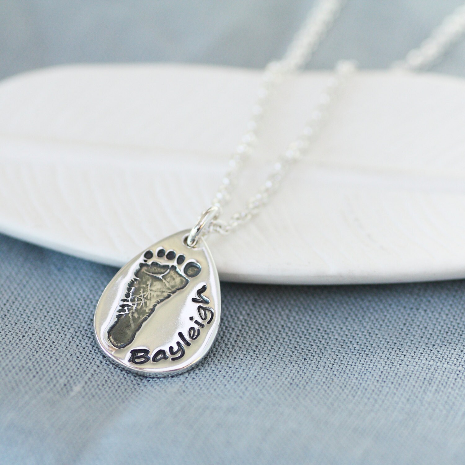 Personalised Footprint Necklace with Teardrop by greenriverstudio