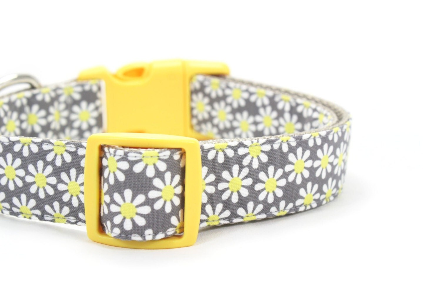 Yellow Daisy Dog Collar Girly Grey Floral Dog Collar
