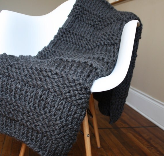 Chunky Knit Blanket Wool Large Gray/ Grey by LaReserveDesign