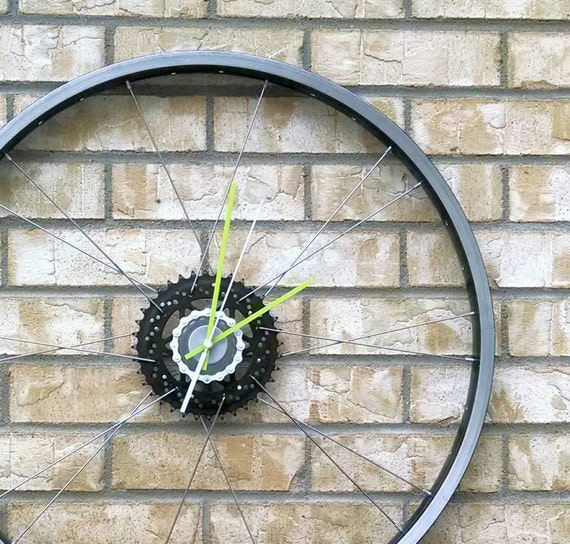 Bicycle Wheel Wall Clock Salvaged Bike Parts / Gears. Unique