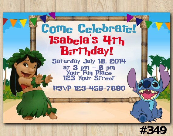 Lilo And Stitch Birthday Invitation Lilo And Stitch Party Lilo And Stitch Invite Custom Free Lilo And Stitch Invitation Template