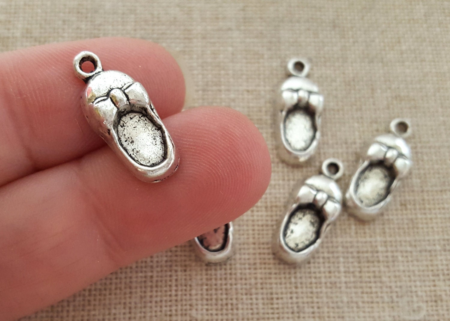 Baby First Shoe Charms x 5. Baby Slipper Charms. Tibetan Silver. UK