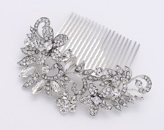 comb hair bridal crystal silver