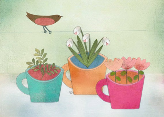 Modern Still Life Botanical Giclee Art Print  "Signs of Spring" by Sunday Morning Studio