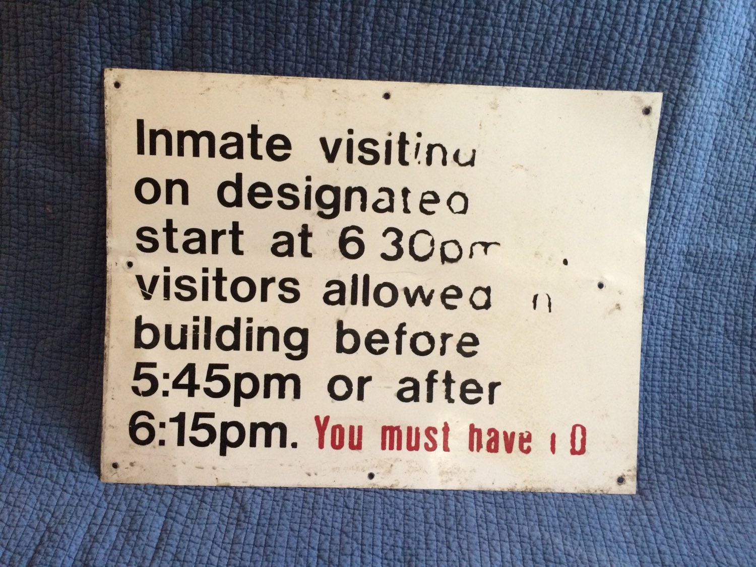 Old Inmate Prison Visiting Hours Sign by LadyVintage81 on Etsy