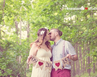 Engagement Burlap Banner, Save The Date Banner, Wedding Photo Prop, Engagement Photo Prop, B041