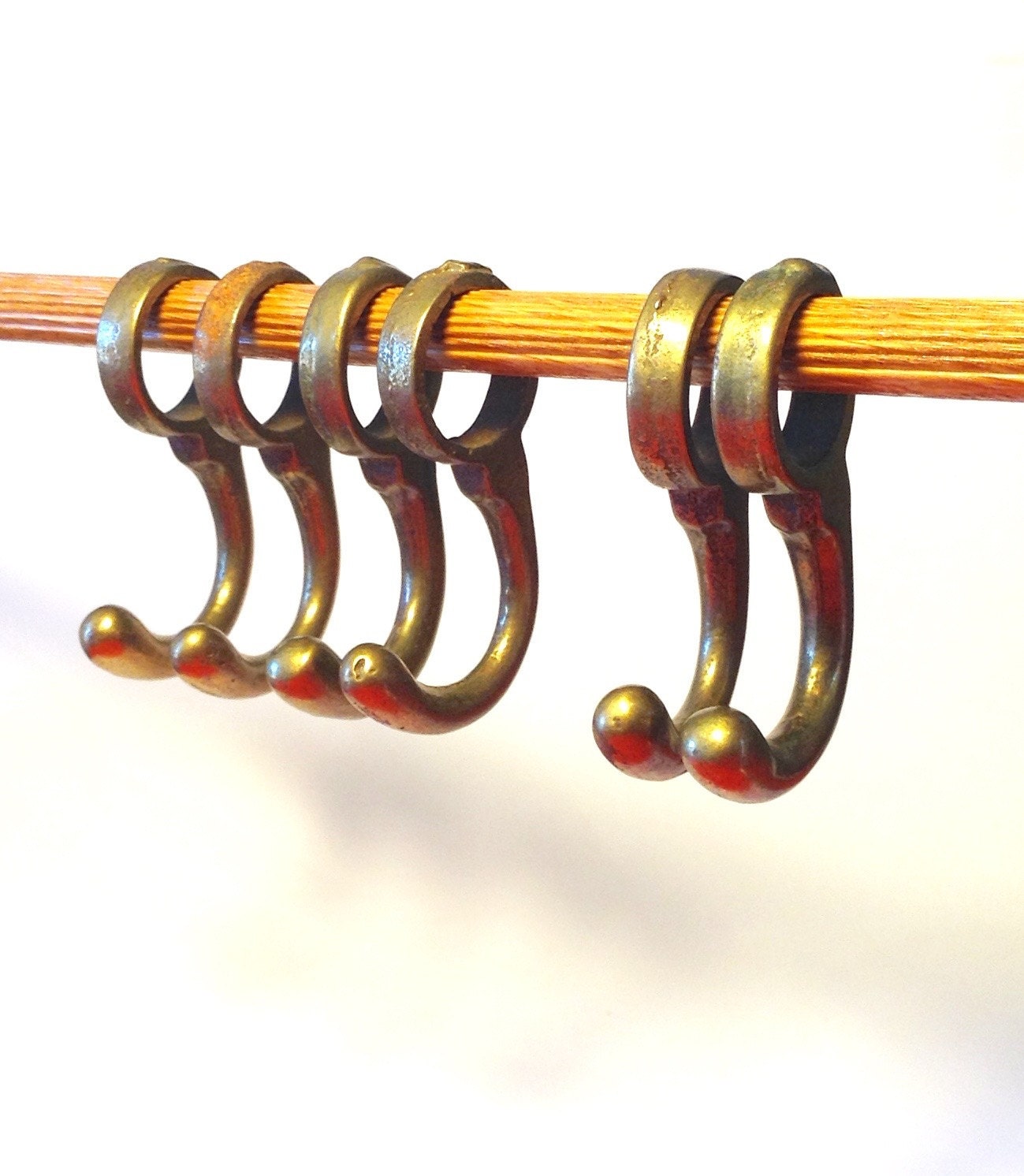 6 beautiful brass hooks bar hooks small metal by AwesomeOldThings