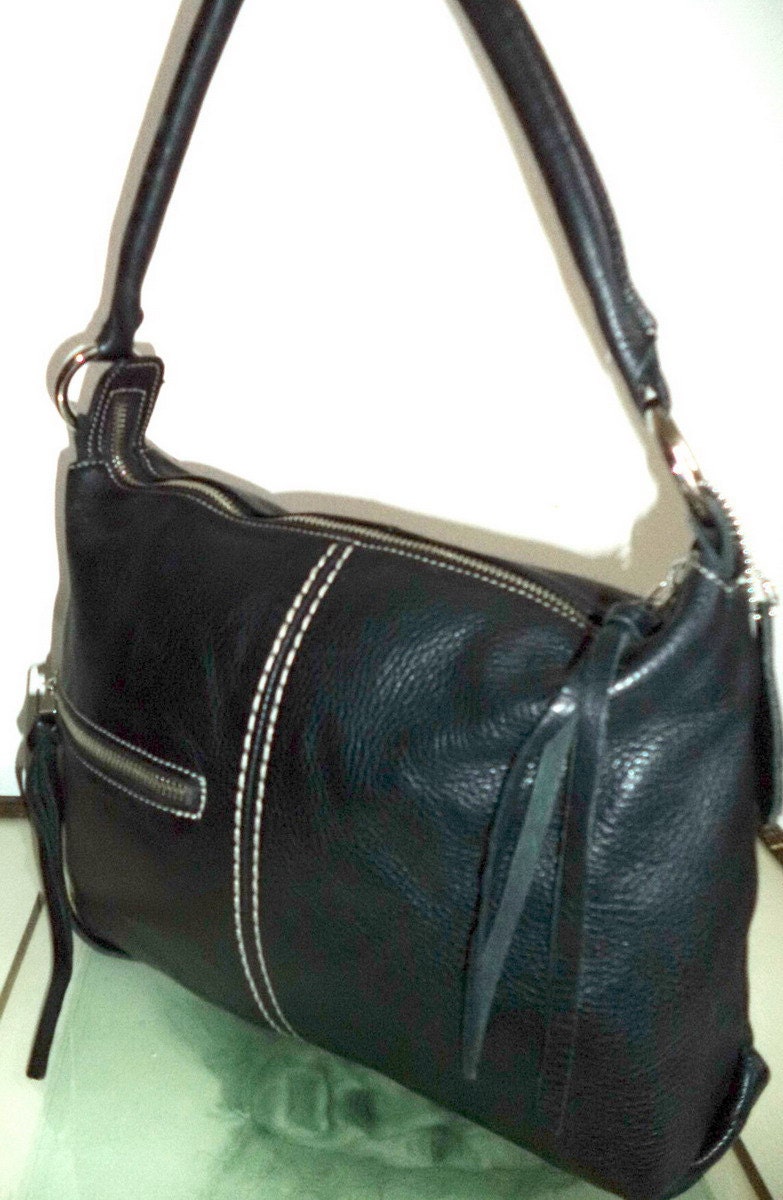 ROOTS black Hobo bag vintage 80s Prince Leather Tassel charm