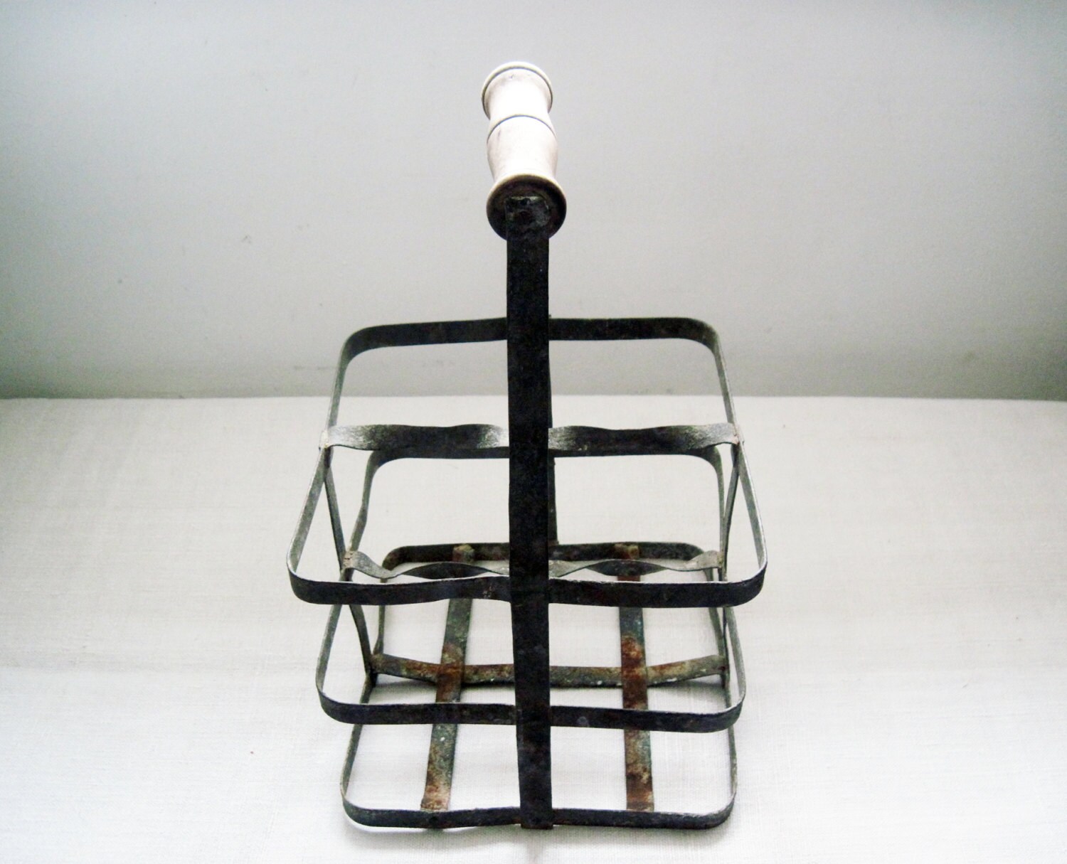 Vintage French Zinc Wine Bottle Carrier or Bottle Crate Twisted Black