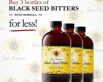 3 Bottles of 32 oz. BLACK SEED BITTERS with Moringa Detox Beverage for less!