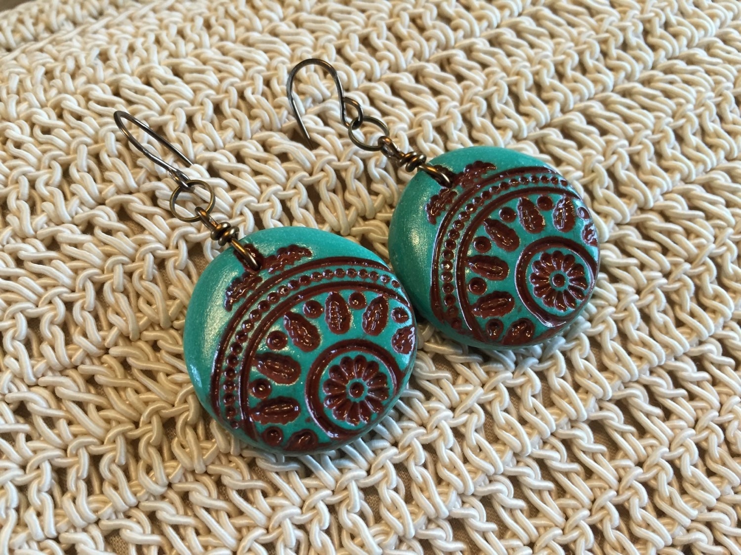Handmade boho tribal polymer clay jewelry dangle earrings by Ilati