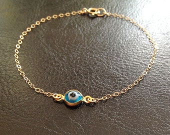 Sale!-Mini Evil Eye Bracelet-Gold Filled Chain-Dainty Bracelet-Layering Bracelet-Everyday Bracelet-Gift