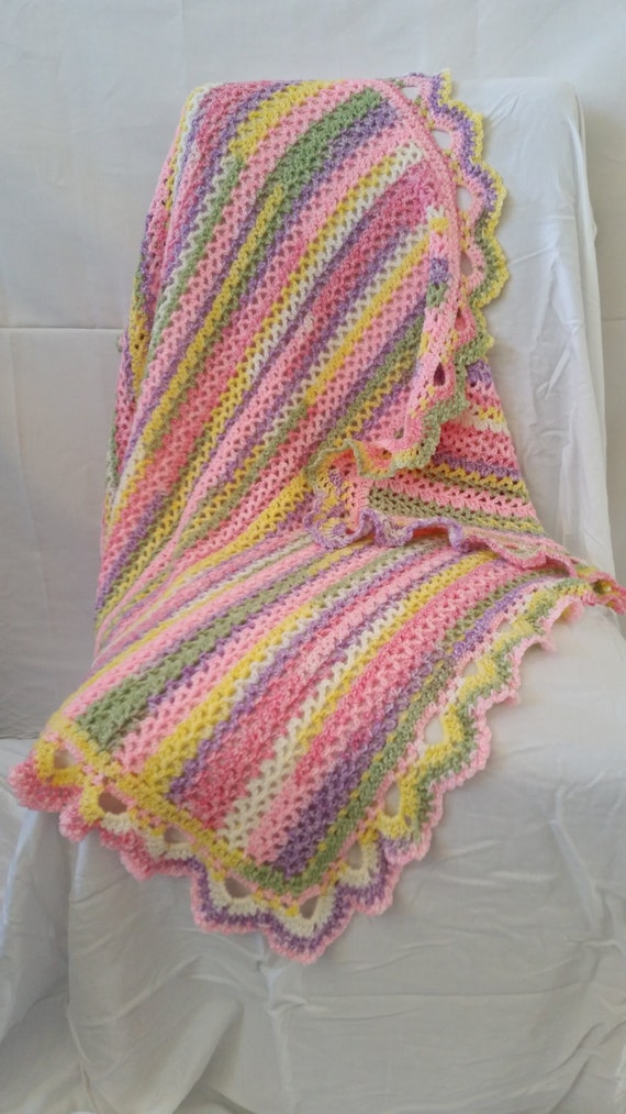Pastel Lightweight Baby Blanket Crochet Afghan Pink