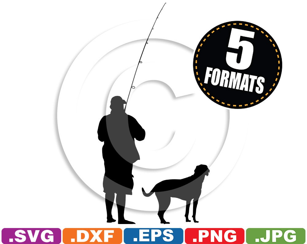 Download Man / Dog Fishing Clip Art svg & dxf cutting files for Cricut