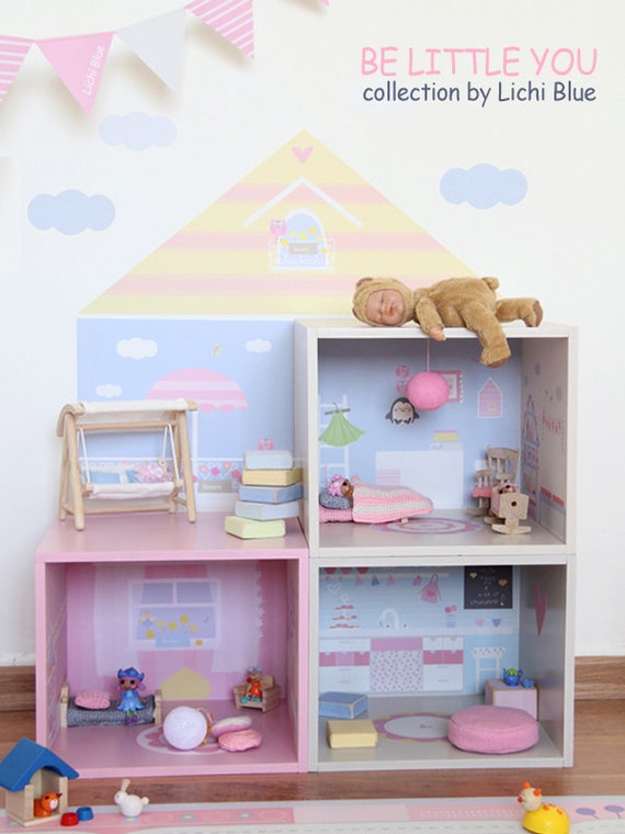 Dollhouse Fabric Wall Stickers Removable and Reusable by LichiBlue